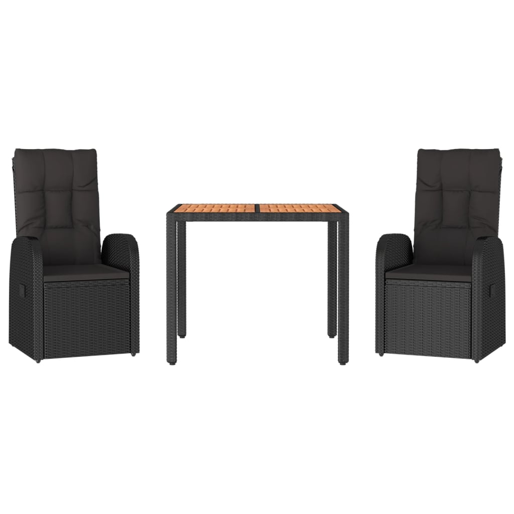 Set da Pranzo da Giardino 3 pz con Cuscini Nero in Polyrattan | homemem39