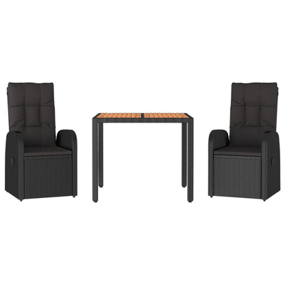 Set da Pranzo da Giardino 3 pz con Cuscini Nero in Polyrattan - homemem39