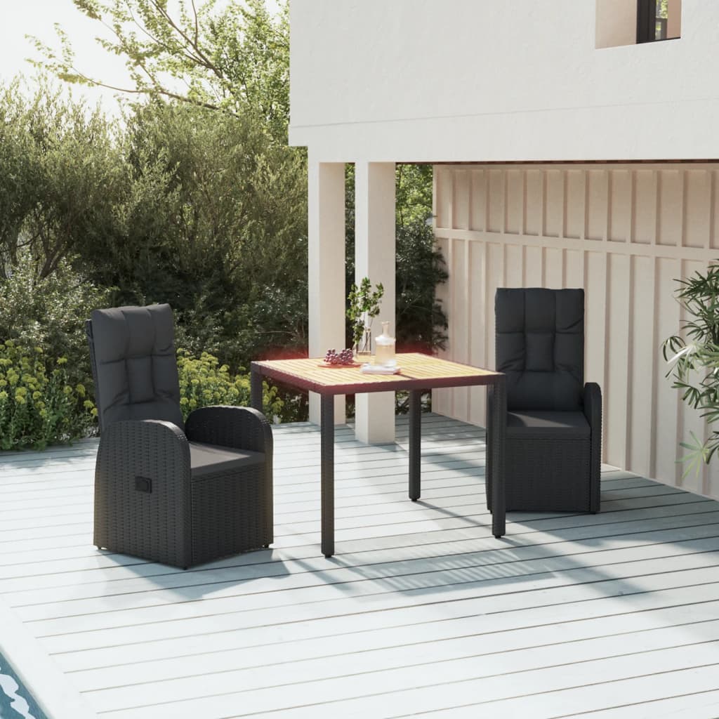 Set da Pranzo da Giardino 3 pz con Cuscini Nero in Polyrattan - homemem39