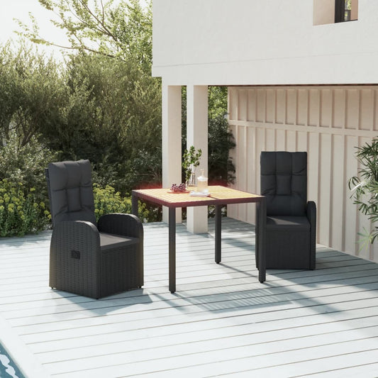 Set da Pranzo da Giardino 3 pz con Cuscini Nero in Polyrattan - homemem39