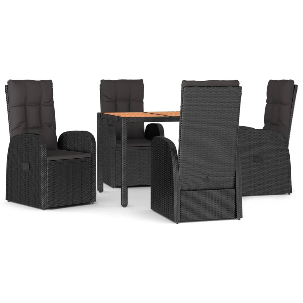 Set da Pranzo da Giardino 5 pz Nero con Cuscini in Polyrattan | homemem39