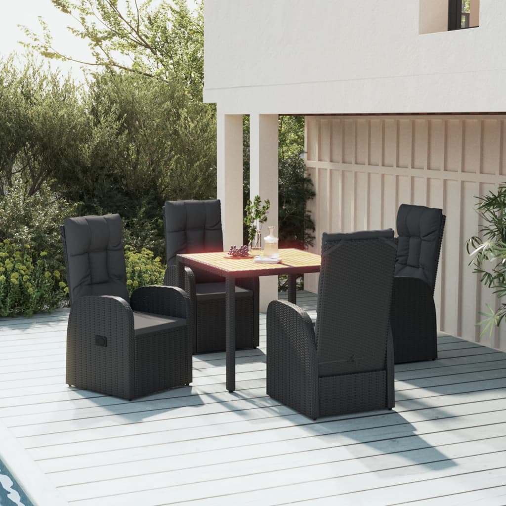 Set da Pranzo da Giardino 5 pz Nero con Cuscini in Polyrattan | homemem39