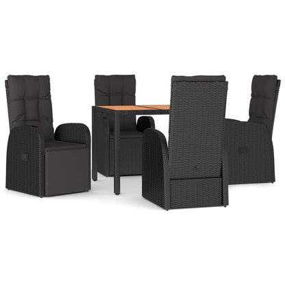 Set da Pranzo da Giardino 5 pz Nero con Cuscini in Polyrattan | homemem39