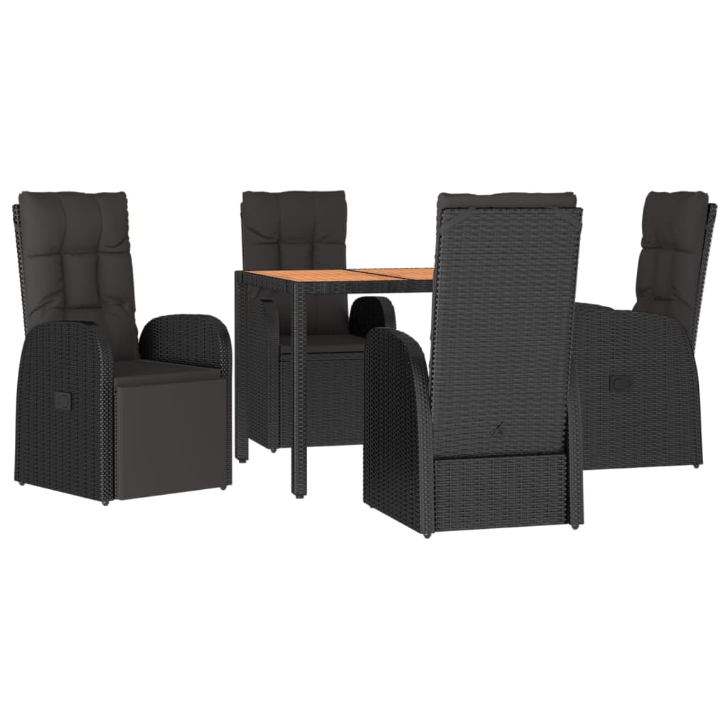 Set da Pranzo da Giardino 5 pz Nero con Cuscini in Polyrattan | homemem39
