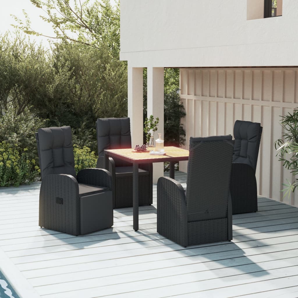 Set da Pranzo da Giardino 5 pz Nero con Cuscini in Polyrattan | homemem39