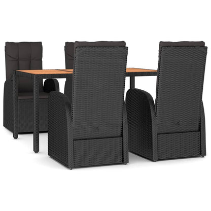 Set da Pranzo da Giardino 5 pz Nero con Cuscini in Polyrattan | homemem39