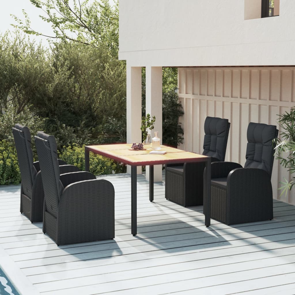 Set da Pranzo da Giardino 5 pz Nero con Cuscini in Polyrattan - homemem39