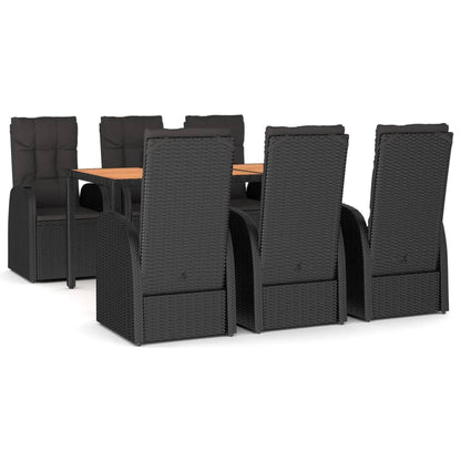 Set da Pranzo da Giardino 7 pz Nero con Cuscini in Polyrattan | homemem39