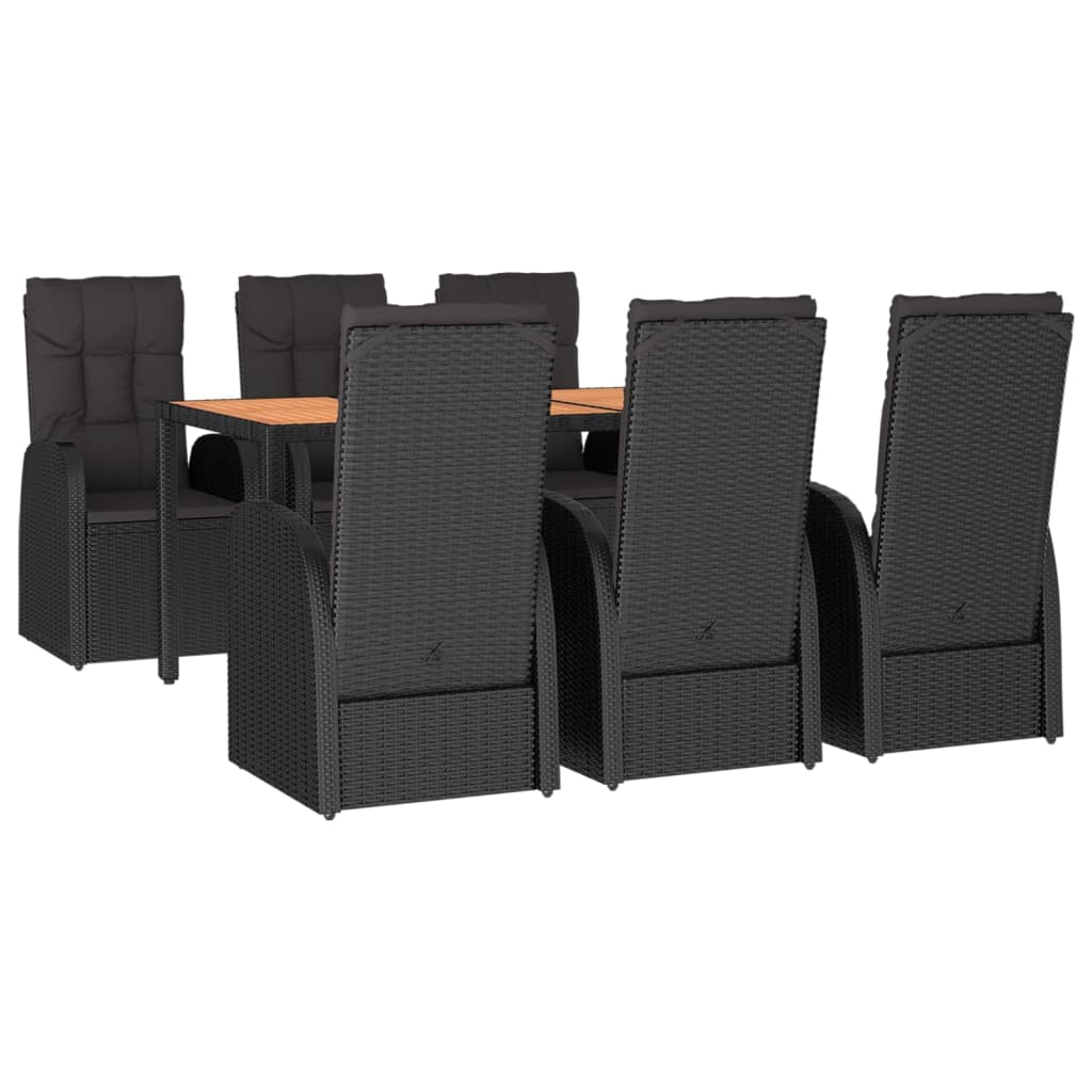 Set da Pranzo da Giardino 7 pz Nero con Cuscini in Polyrattan | homemem39