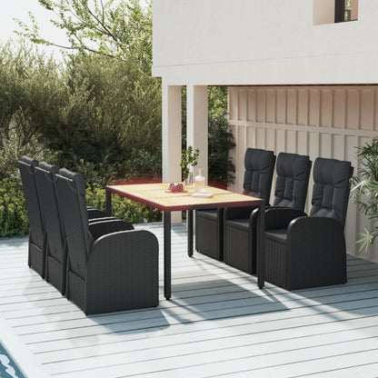 Set da Pranzo da Giardino 7 pz Nero con Cuscini in Polyrattan | homemem39