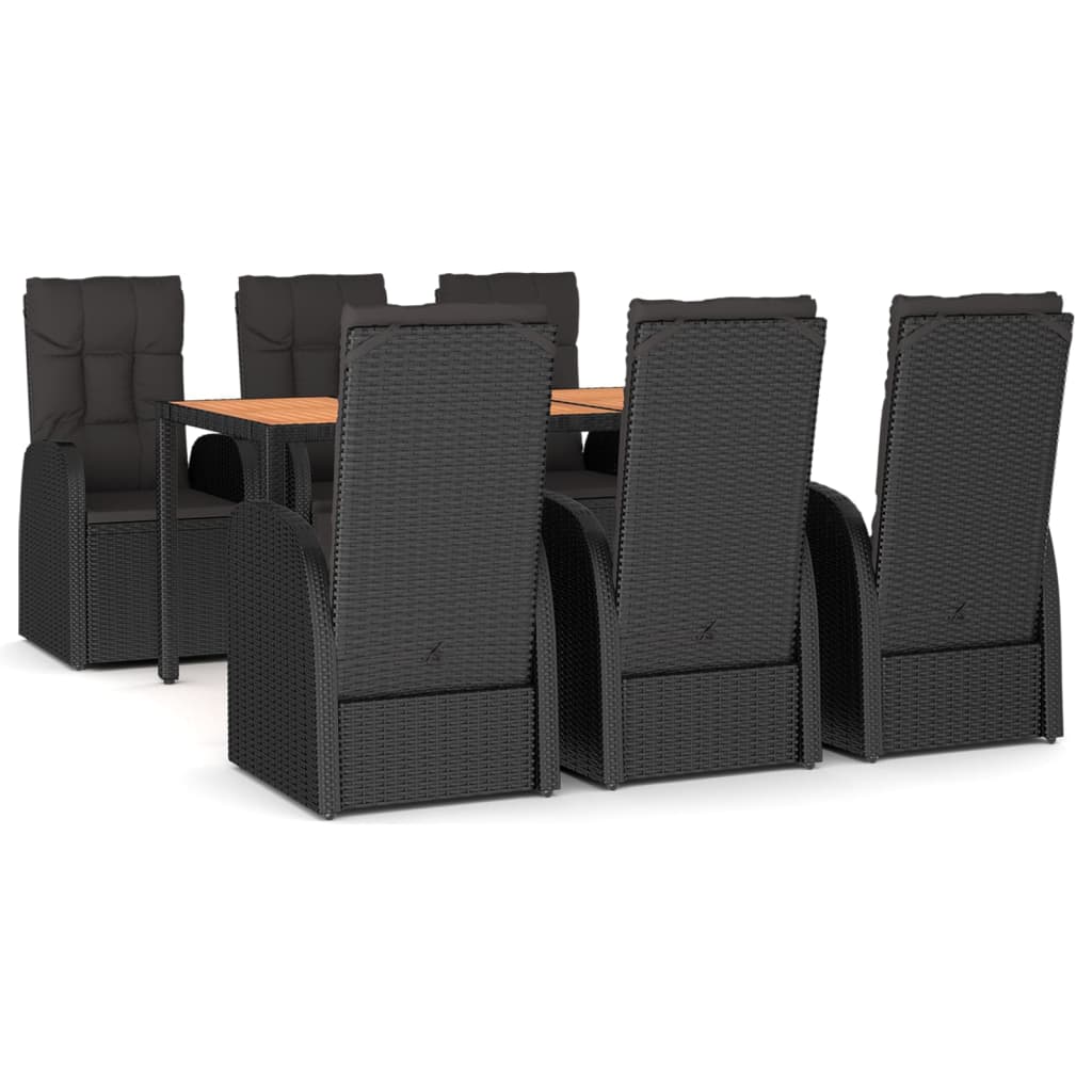 Set da Pranzo da Giardino 7 pz Nero con Cuscini in Polyrattan | homemem39