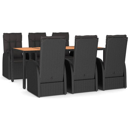 Set da Pranzo da Giardino 7 pz Nero con Cuscini in Polyrattan | homemem39