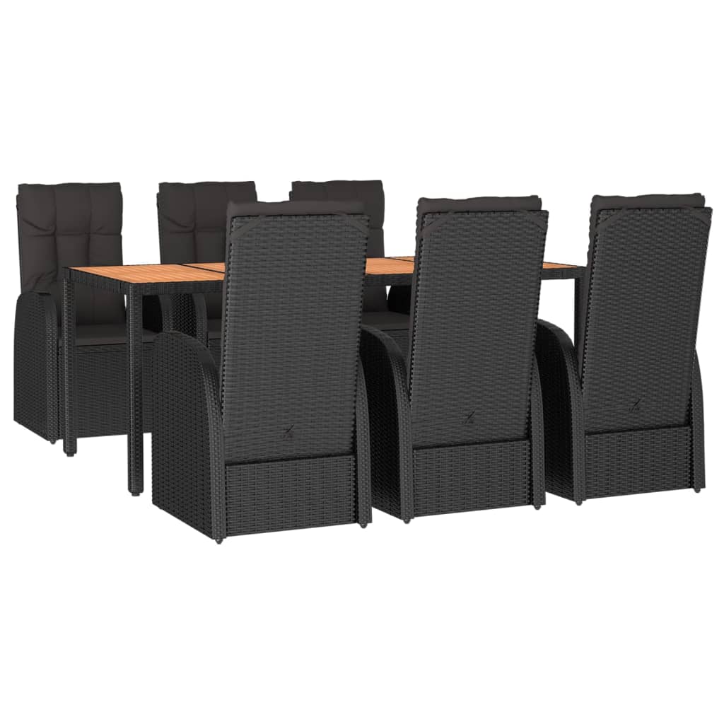 Set da Pranzo da Giardino 7 pz Nero con Cuscini in Polyrattan | homemem39