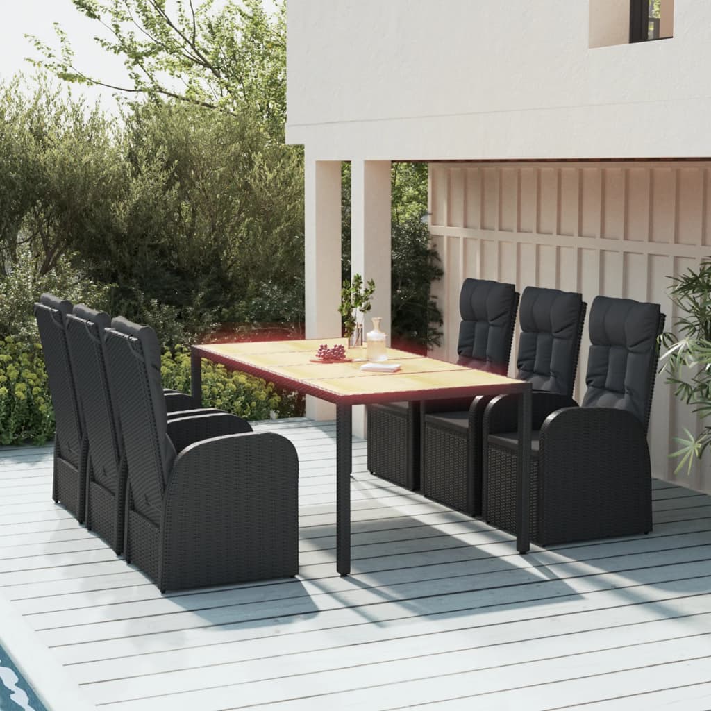 Set da Pranzo da Giardino 7 pz Nero con Cuscini in Polyrattan | homemem39