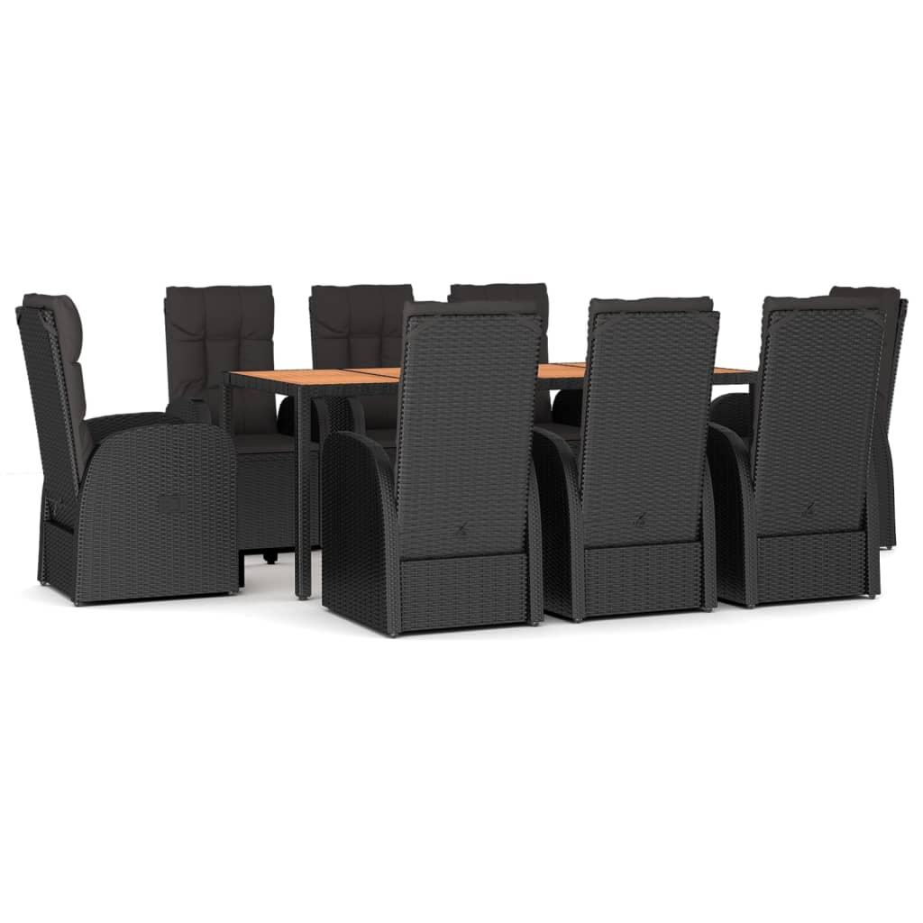 Set da Pranzo da Giardino 9 pz con Cuscini Nero in Polyrattan | homemem39