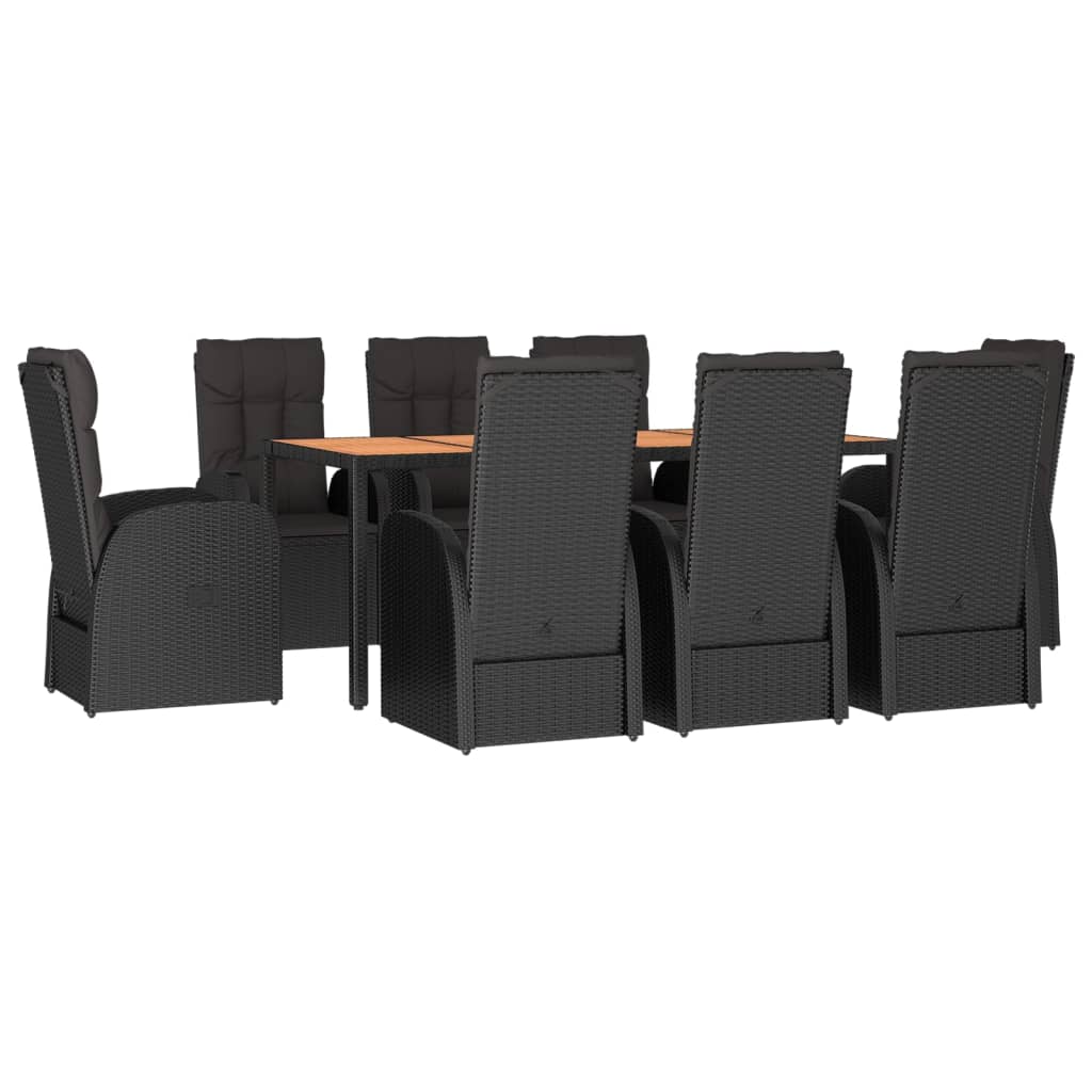 Set da Pranzo da Giardino 9 pz con Cuscini Nero in Polyrattan | homemem39