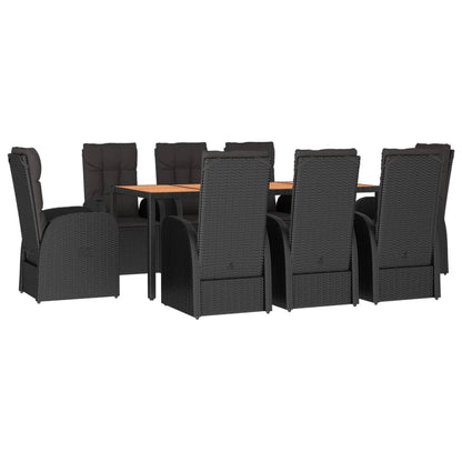 Set da Pranzo da Giardino 9 pz con Cuscini Nero in Polyrattan | homemem39