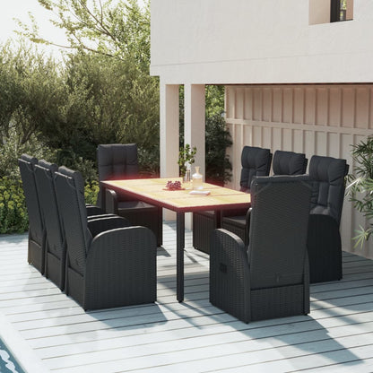 Set da Pranzo da Giardino 9 pz con Cuscini Nero in Polyrattan | homemem39