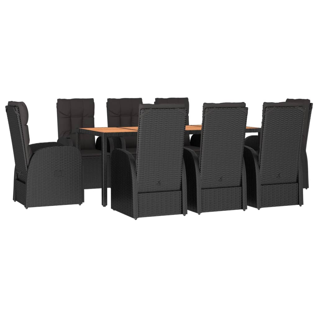 Set da Pranzo da Giardino 9 pz con Cuscini Nero in Polyrattan | homemem39