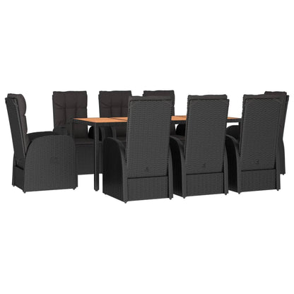 Set da Pranzo da Giardino 9 pz con Cuscini Nero in Polyrattan | homemem39