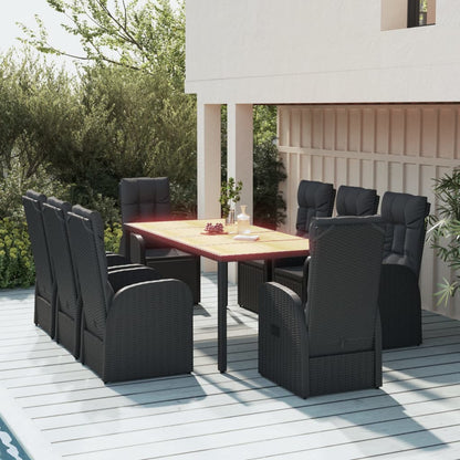 Set da Pranzo da Giardino 9 pz con Cuscini Nero in Polyrattan | homemem39