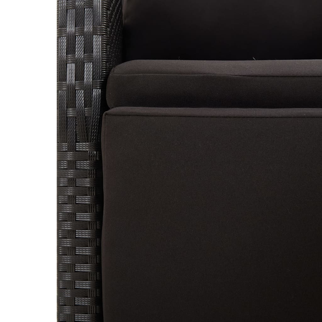 Set Pranzo Giardino 3pz Nero Polyrattan e Legno Massello Acacia | homemem39