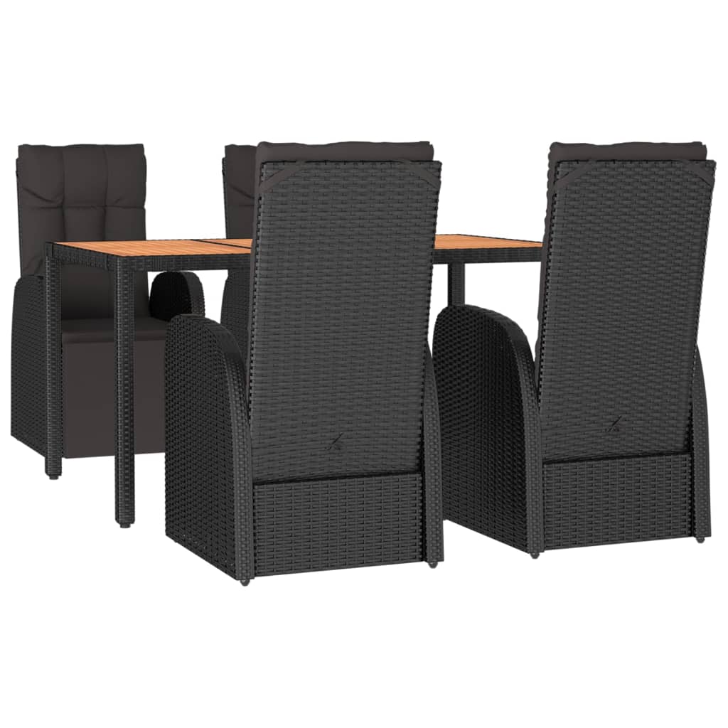 Set Pranzo Giardino 5pz Nero Polyrattan Legno Massello Acacia | homemem39