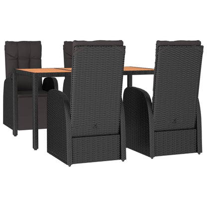 Set Pranzo Giardino 5pz Nero Polyrattan Legno Massello Acacia | homemem39