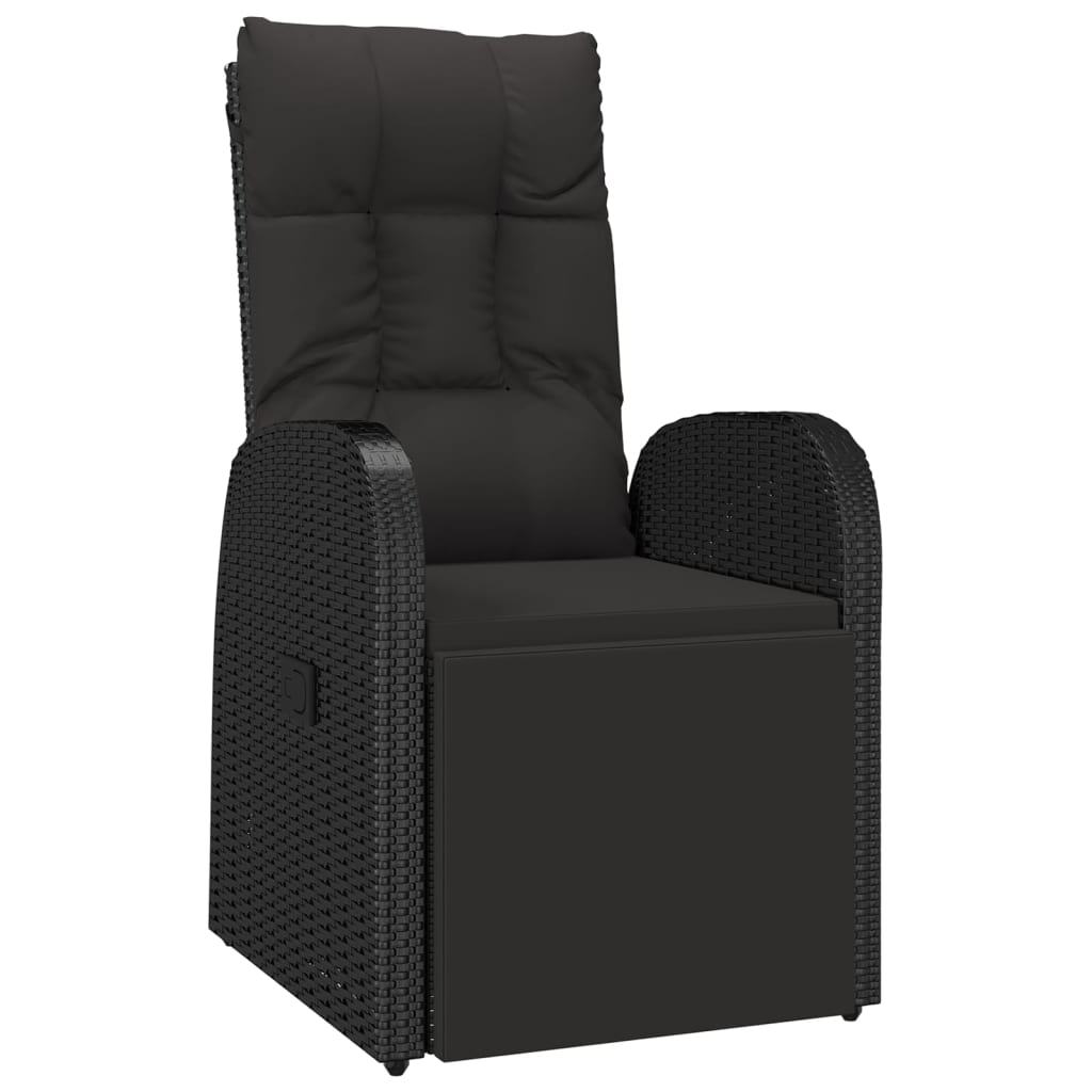 Set Pranzo Giardino 5pz Nero Polyrattan Legno Massello Acacia | homemem39
