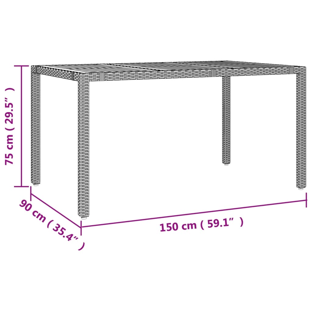 Set Pranzo Giardino 5pz Nero Polyrattan Legno Massello Acacia | homemem39
