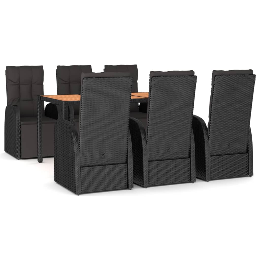 Set Pranzo Giardino 7pz Nero Polyrattan e Legno Massello Acacia | homemem39