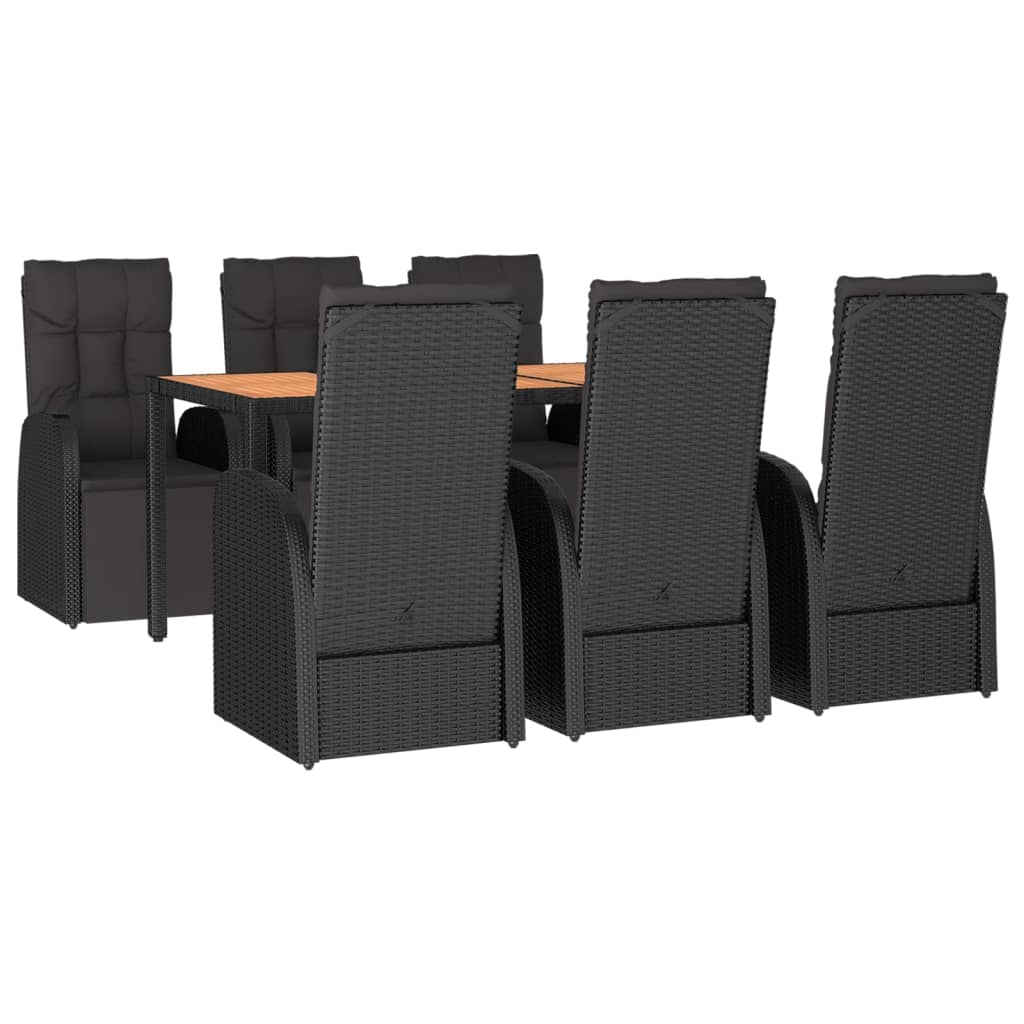 Set Pranzo Giardino 7pz Nero Polyrattan e Legno Massello Acacia | homemem39