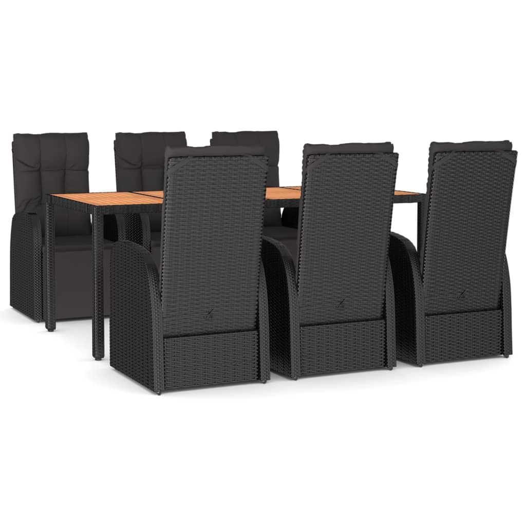 Set Pranzo Giardino 7pz Nero Polyrattan e Legno Massello Acacia | homemem39