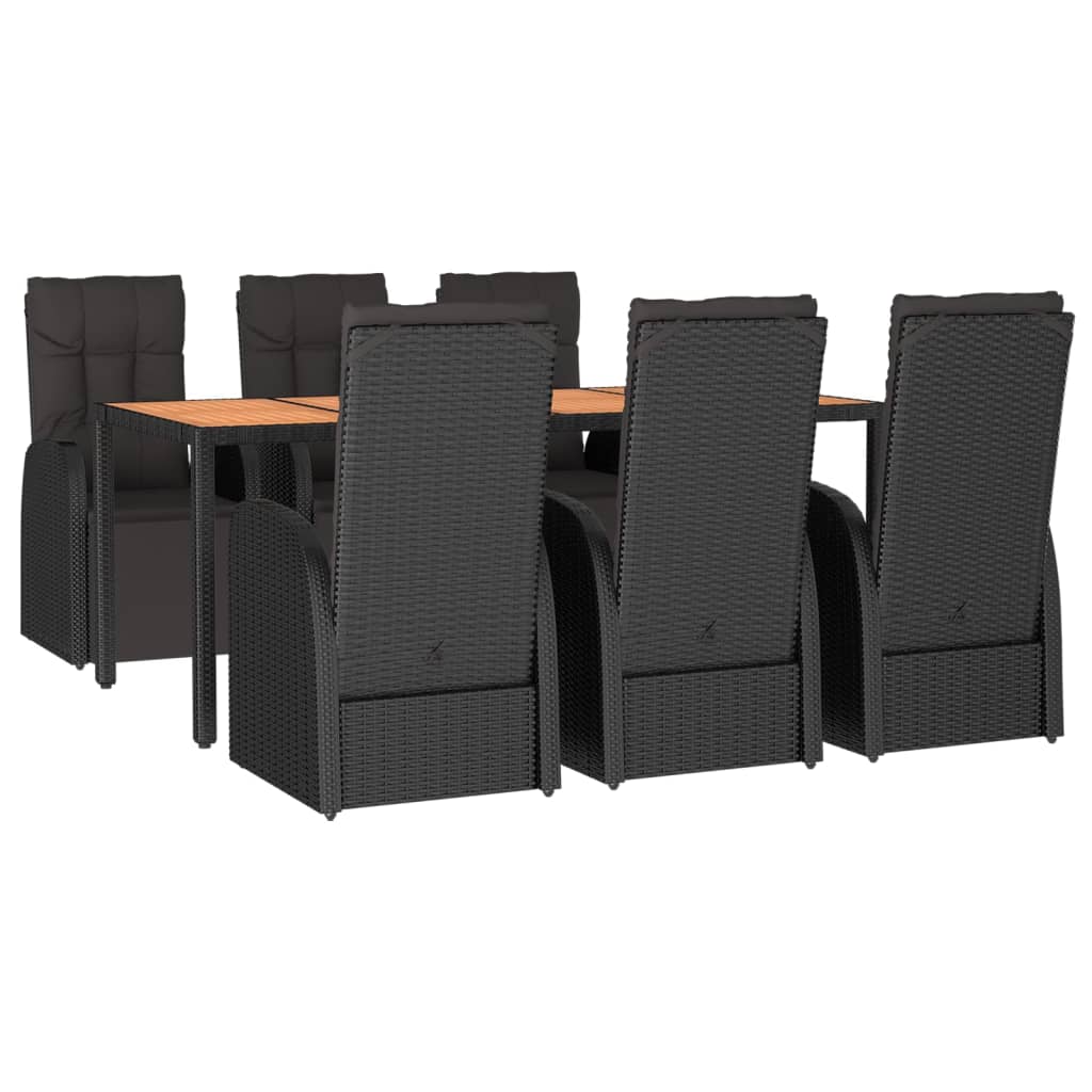 Set Pranzo Giardino 7pz Nero Polyrattan e Legno Massello Acacia | homemem39
