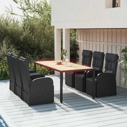 Set Pranzo Giardino 7pz Nero Polyrattan e Legno Massello Acacia | homemem39