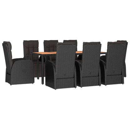 Set Pranzo Giardino 9pz Nero Polyrattan e Legno Massello Acacia | homemem39