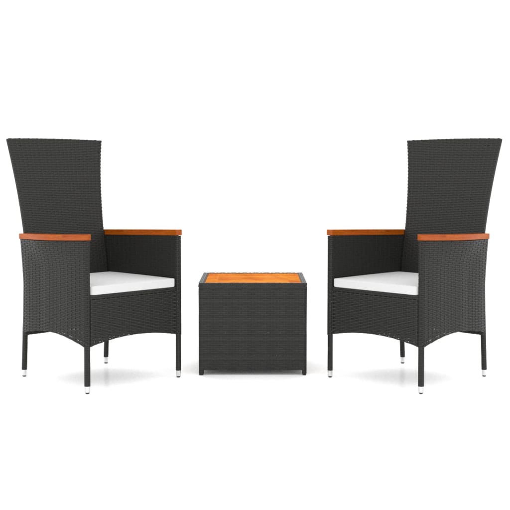 Set Mobili Giardino 3pz Nero Polyrattan e Legno Massello Acacia | homemem39