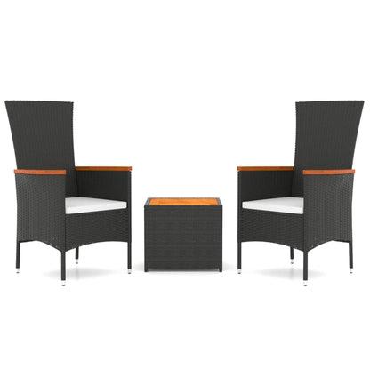 Set Mobili Giardino 3pz Nero Polyrattan e Legno Massello Acacia | homemem39