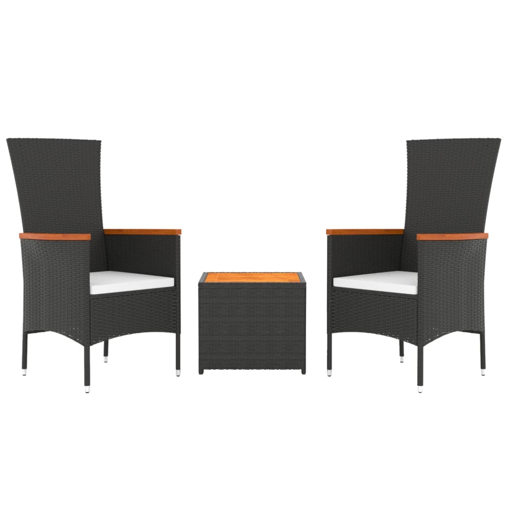 Set Mobili Giardino 3pz Nero Polyrattan e Legno Massello Acacia | homemem39