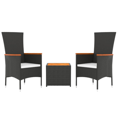 Set Mobili Giardino 3pz Nero Polyrattan e Legno Massello Acacia | homemem39