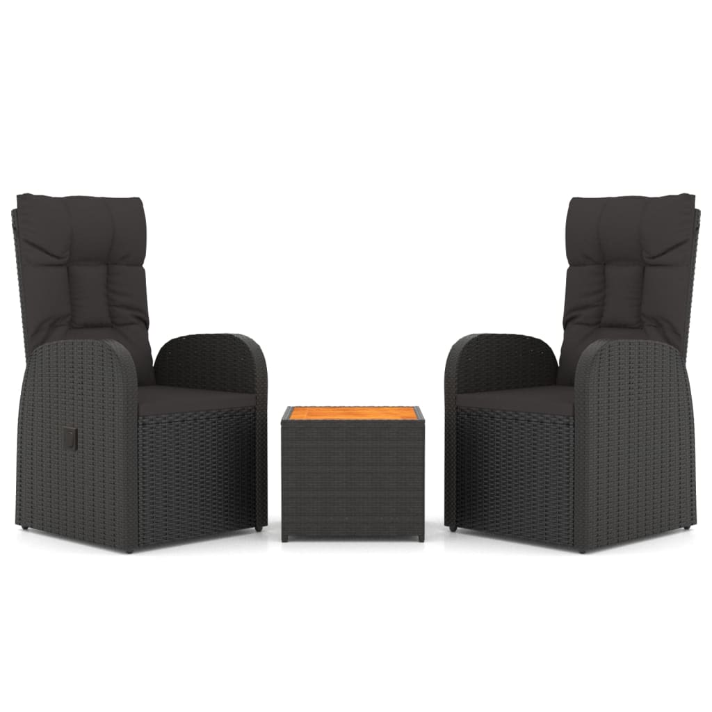 Set Mobili Giardino 3pz Nero Polyrattan e Legno Massello Acacia | homemem39