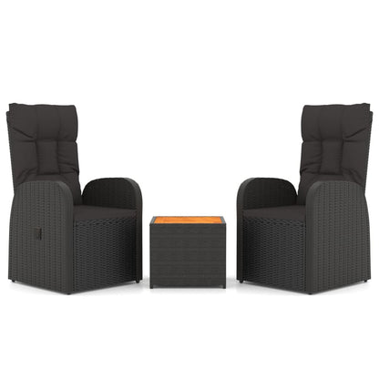 Set Mobili Giardino 3pz Nero Polyrattan e Legno Massello Acacia | homemem39
