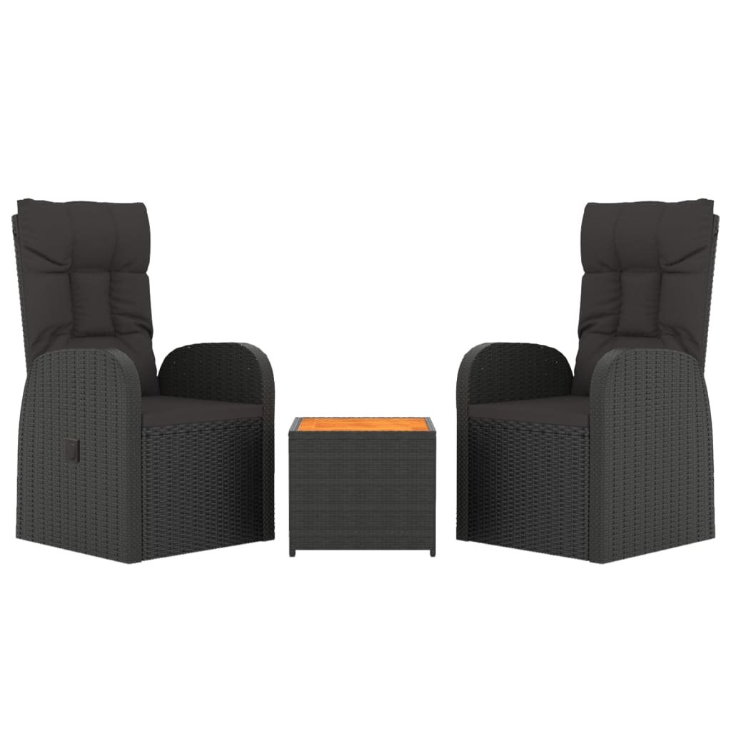 Set Mobili Giardino 3pz Nero Polyrattan e Legno Massello Acacia | homemem39