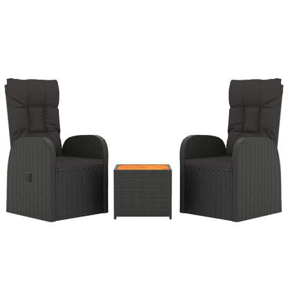 Set Mobili Giardino 3pz Nero Polyrattan e Legno Massello Acacia | homemem39
