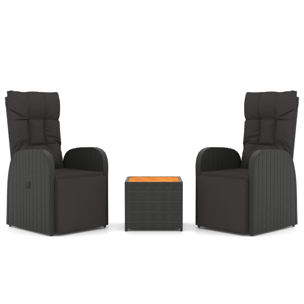 Set Mobili Giardino 3pz Nero Polyrattan e Legno Massello Acacia | homemem39