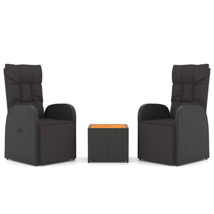 Set Mobili Giardino 3pz Nero Polyrattan e Legno Massello Acacia | homemem39