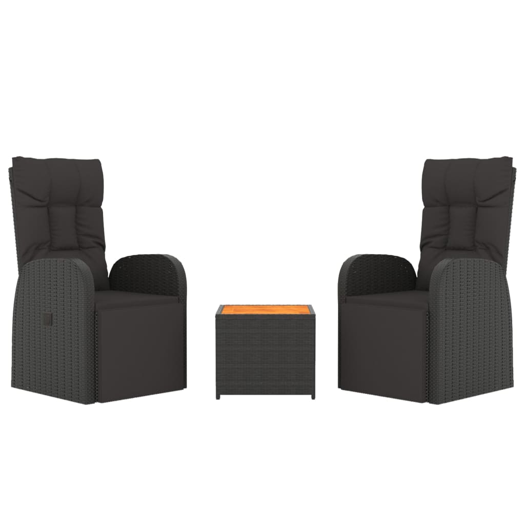 Set Mobili Giardino 3pz Nero Polyrattan e Legno Massello Acacia | homemem39