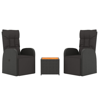 Set Mobili Giardino 3pz Nero Polyrattan e Legno Massello Acacia | homemem39