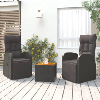 Set Mobili Giardino 3pz Nero Polyrattan e Legno Massello Acacia | homemem39