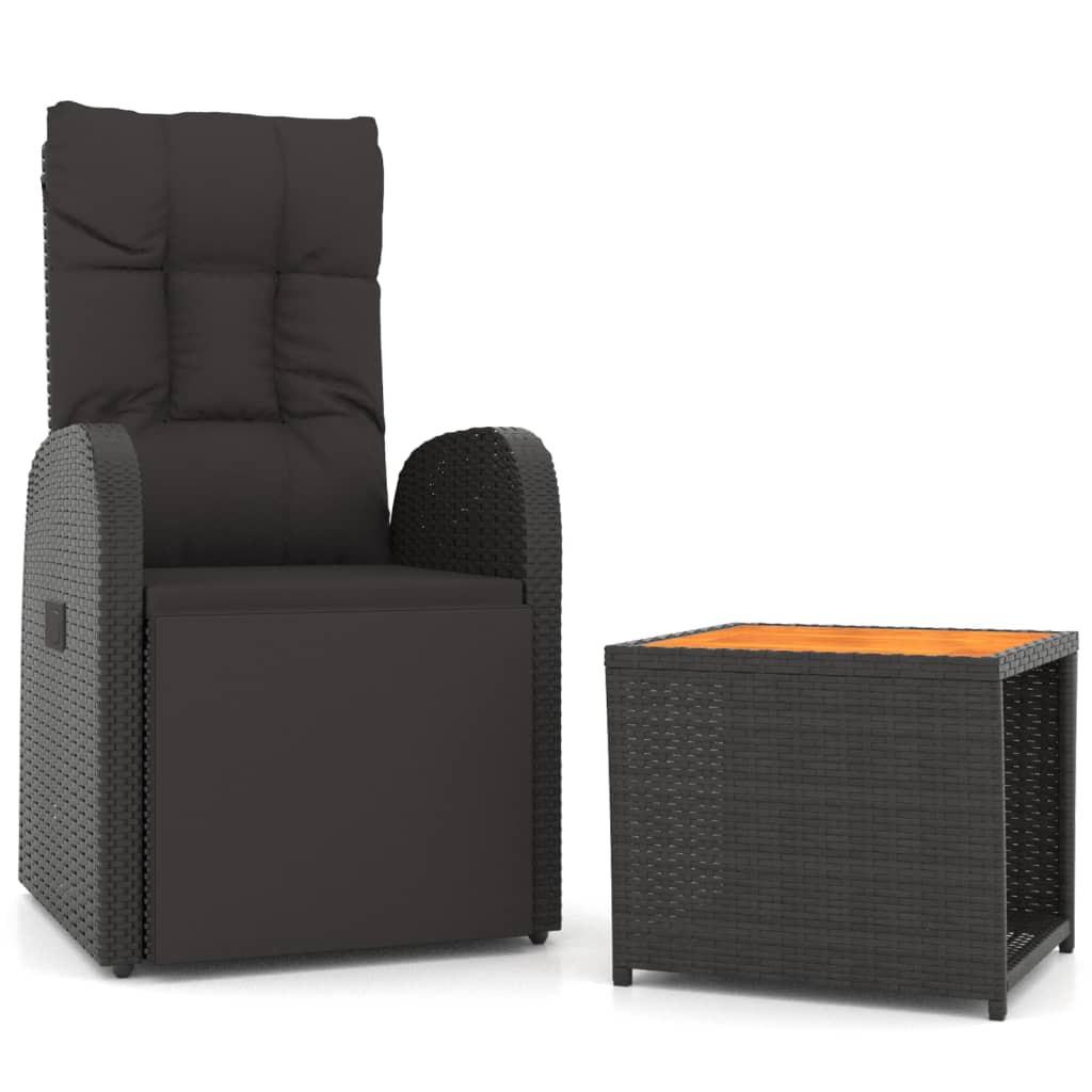 Set Mobili Giardino 2pz Nero Polyrattan e Legno Massello Acacia | homemem39